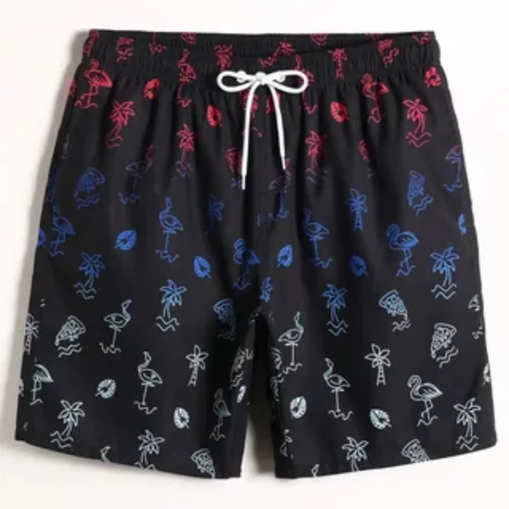 Picture 3: 2025 Men's 3D gradient Flamingo print beach Shorts, fashionable swimwear shorts, quick-drying, stylish and breathable shorts