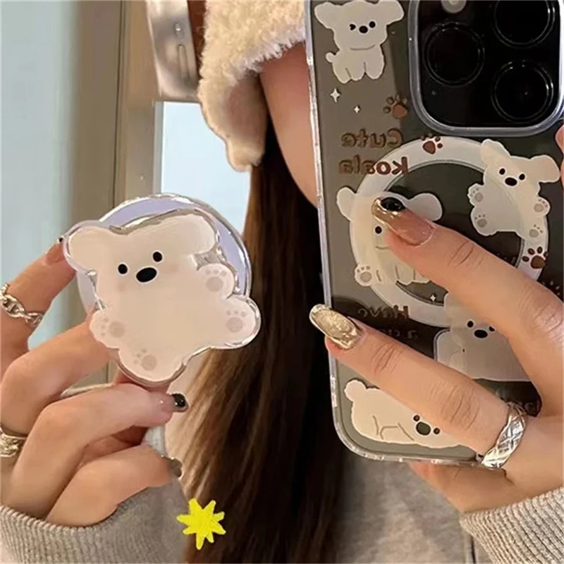 Korean Cute Cartoon Blush Puppy For Magsafe Magnetic Phone Griptok Grip Tok Stand For iPhone 15 Wireless Charging Holder Bracket