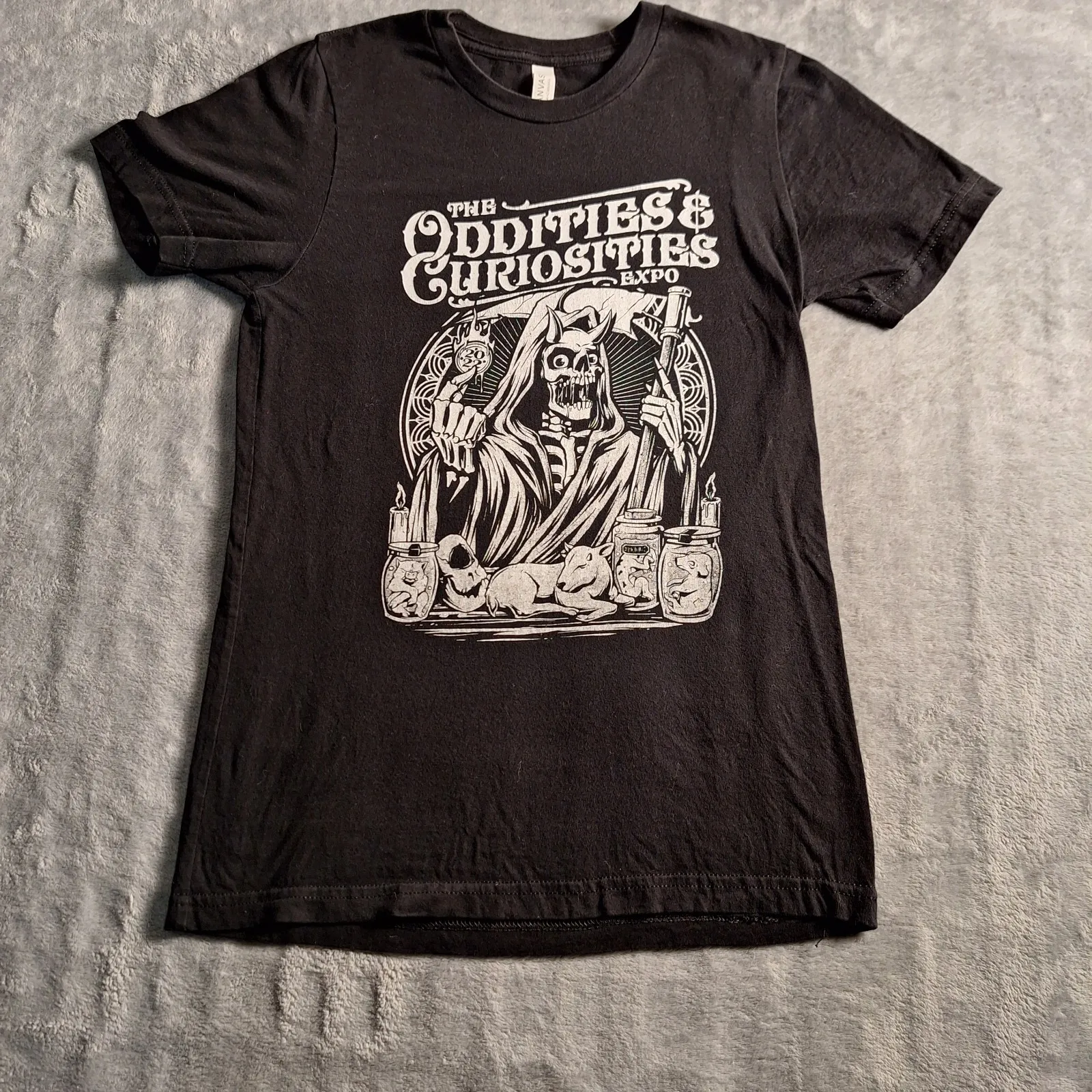 Oddities & Curiosities Expo T-Shirt Black Grim Reaper Graphic Adult Size Small
