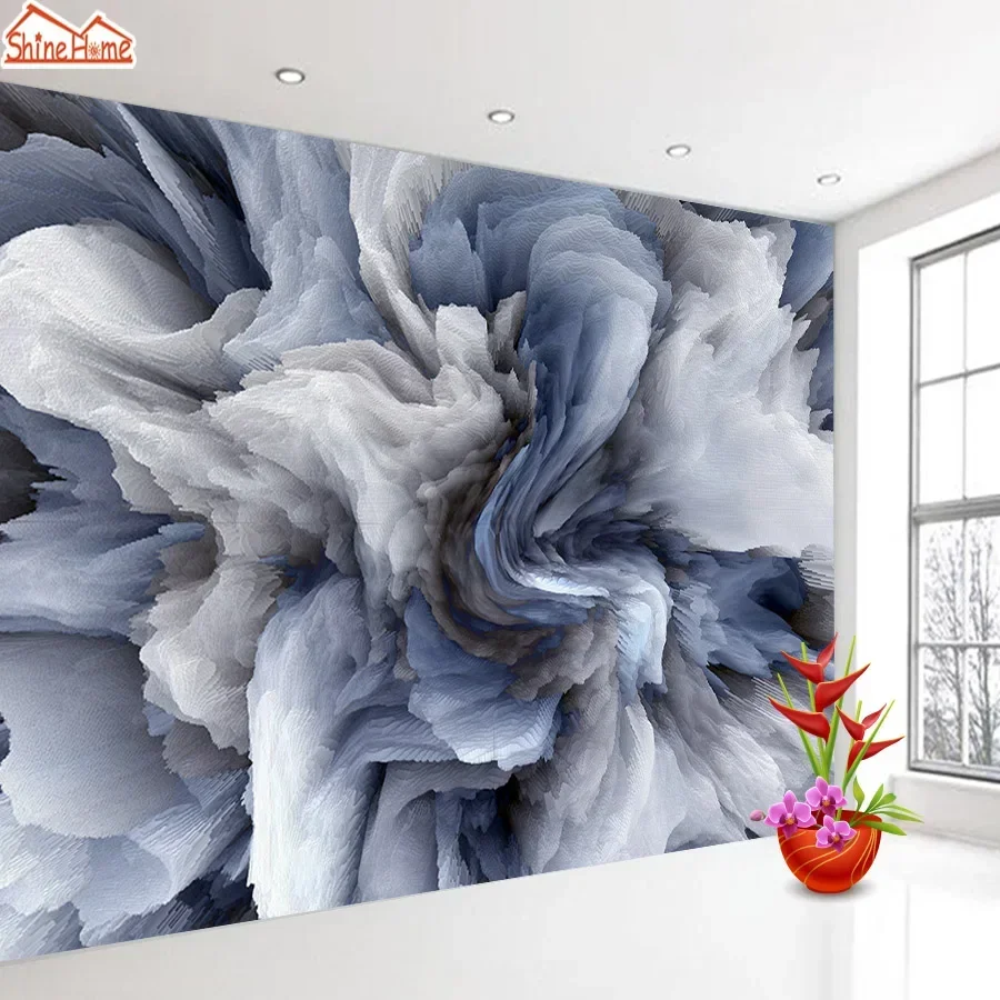 Custom Peel and Stick Optional Wallpapers for Living Room Wall Papers Home Decor Blue Floral Tile Style Bacground Mural Prints