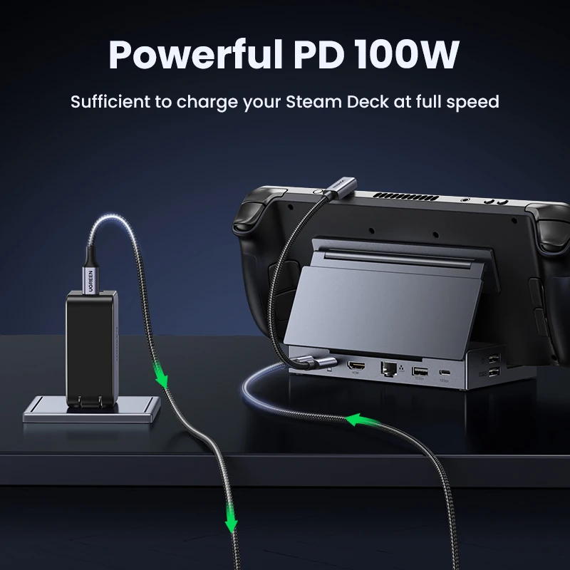 UGREEN Dock dek uap 4K60Hz, 9 port RJ45 PD100W USB C HUB kompatibel dengan Steam Deck ROG Ally LEGION Go iPhone 15 Pro/Pro Max