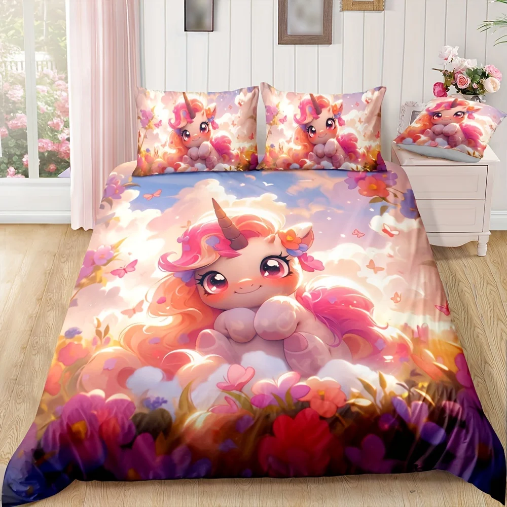 

Down Duvet Cover Set Cartoon Animal Print Breathable Seasonal Zipper Closure Polyester Fabric Digital Printing