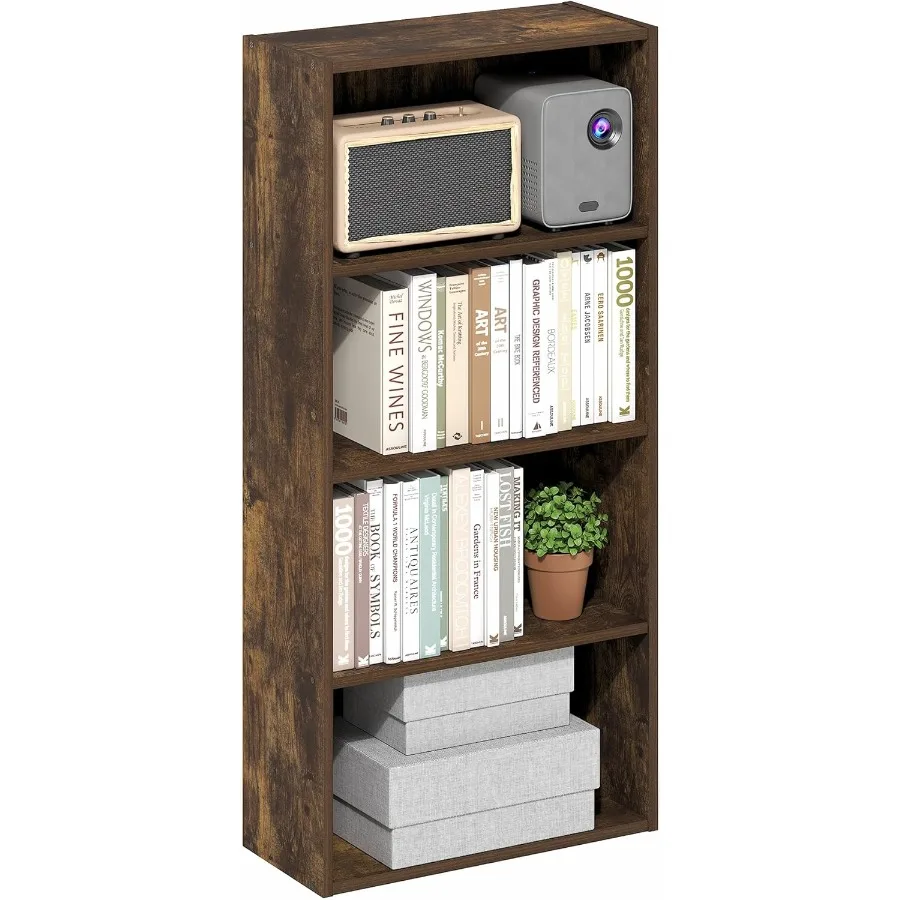 Basic 4Tier Open Shelf Bookcase Bookshelf for Home Office or Living Room Storage Compact 7 x 17 x 35 Inch Design in Amber Pine