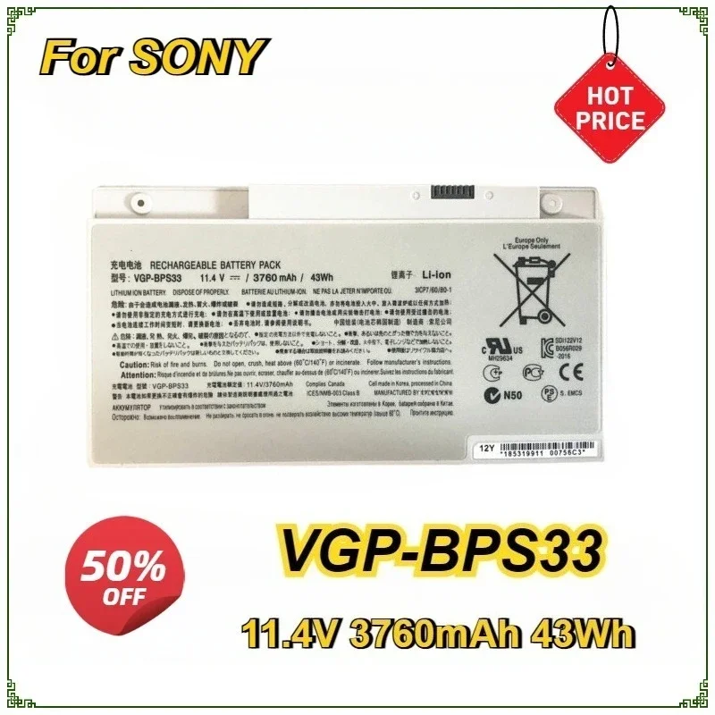 New Laptop Battery for SONY VGP-BPS33 VAIO SVT-14 SVT-15 T14 T15 BPS33 Touchscreen Ultrabooks 11.4V 43Wh for SonyVaio SVT1511M1E