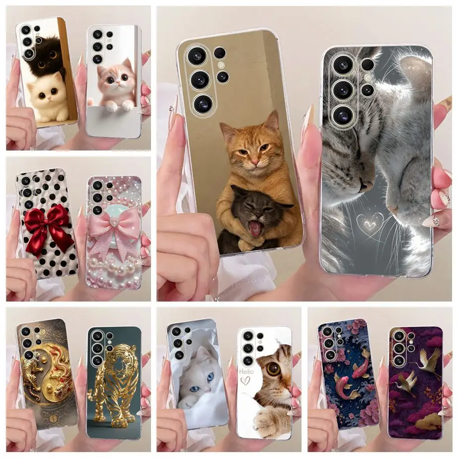 For Samsung Galaxy S25 Ultra Case SM-S938B Cute Cat Luxury Painted Cover Soft Silicone Case For Samsung S25 Plus S25+ Funda Bags