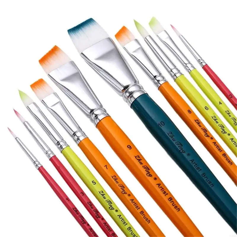 C90C 10 PCs Künstler Pinsel Gesichtskörperhackpinsel Set Acrylpinsel Set Acrylpinsel