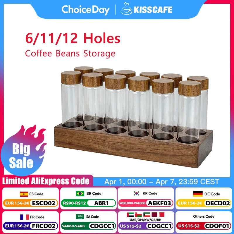 

Coffee Beans Storage Container Display Rack Walnut Tea Tube Bottle Glass Espresso Coffee Accessories Tool Barista Coffeware Sets