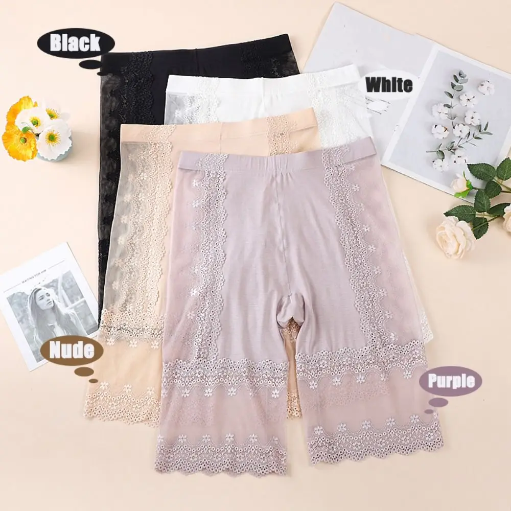 شفافة كبيرة الحجم سلامة السراويل المضادة للوهج عالية الخصر الدانتيل شبكة السراويل الدانتيل زهرة الملابس الداخلية سلس السراويل الصيف #3