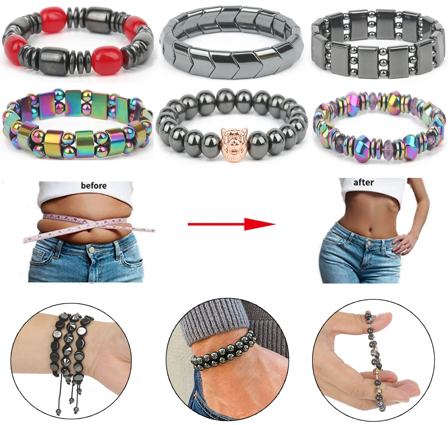 Magnetic Therapy Energy Hematite Bracelet Men Woman Health Weight Loss Natural Hematite Strong Elasticity Stone Beads Bracelets