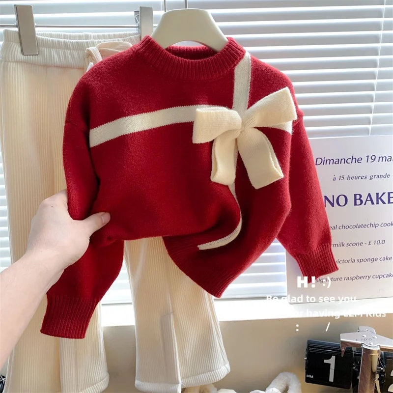 Girls Autumn Sweaters New Kids Casual Knitted Jumper Children's Winter Pullover Coats 2025 Toddler Fashion Sweet Clothing 2-8Y