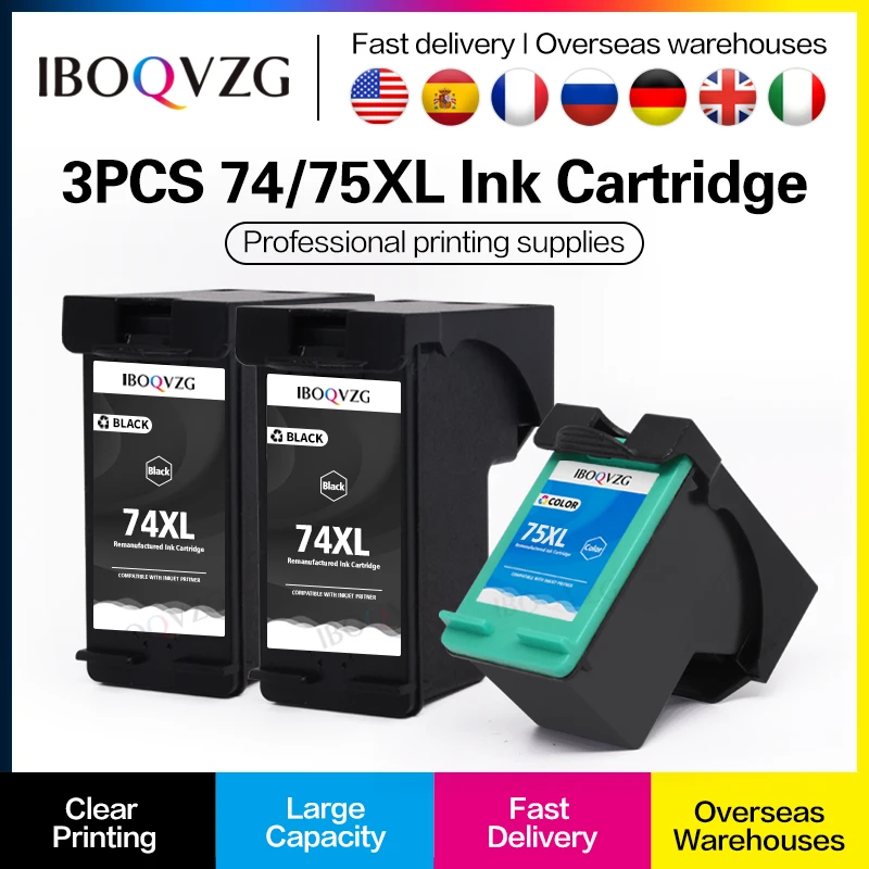 IBOQVZG 74 75 XL Replacement Ink Cartridge For HP 74xl 75XL For hp Photosmart C4200 C4280 C4345 C4380 C4385 C4480 J5780 J6480