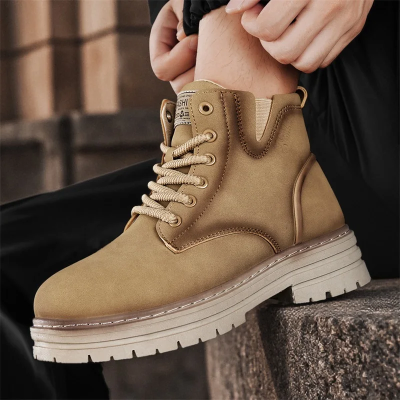 Новые мужские четырехсезонные универсальные высокие ботинки, повседневные ботинки, повседневные модные удобные уличные рабочие ботинки на толстой подошве