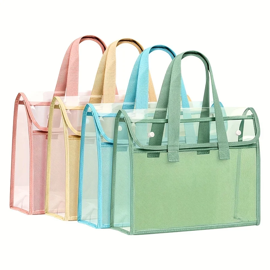 1pc High Appearance Large Capacity Transparent Tutoring Portable File Bag Student Homework Material Storage Bag