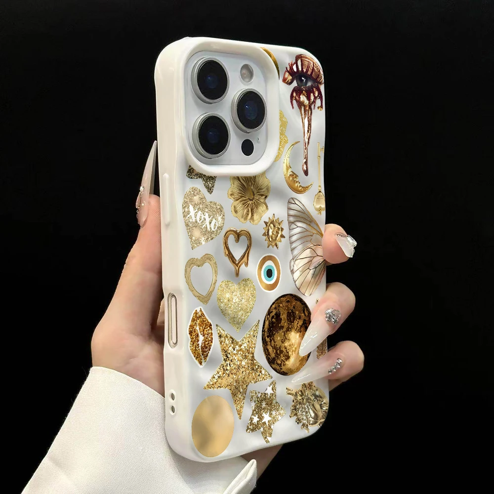Luxuriöse Goldene Stern-Collage Handyhülle für iPhone 17 16 15 14 13 12 11 Pro Max 14 Plus 17 Air Falten-Wellen Weiche Silikonhülle – Detail 8