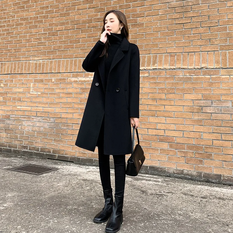 Wholesale of New High-end Double-sided Cashmere Coats for Women Slimming Waist-cinching Wool Coats and Woolen Jackets Fashion