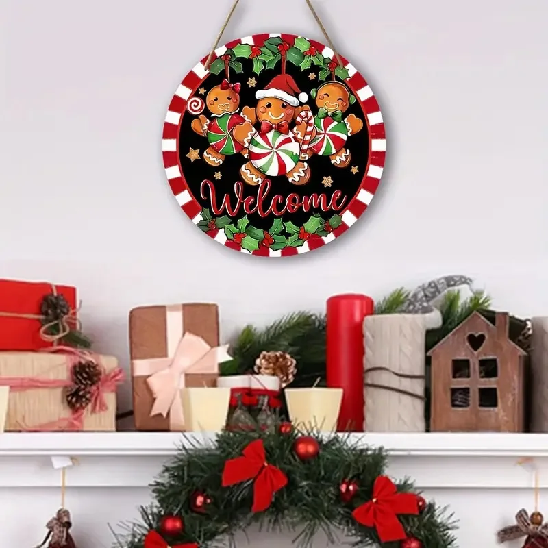 1pcs Merry Christmas Dwarf Wooden Ornaments Sign Dwarf Christmas Candy Cane Pattern Wooden Hanging Home Plaque Scene DecorSupply