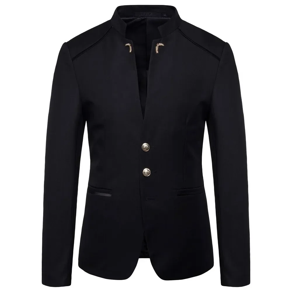 

2025 Spring new fashion men's sports coat with Chinese slim-fit stand-up collar solid color suit jacket