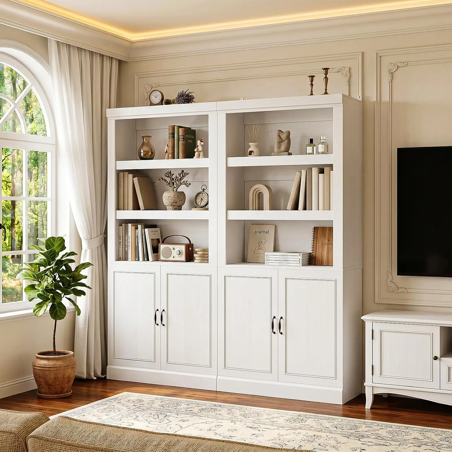 71 Inch Tall Bookshelf with Doors and Adjustable Shelves, 2 Pack, Customized
