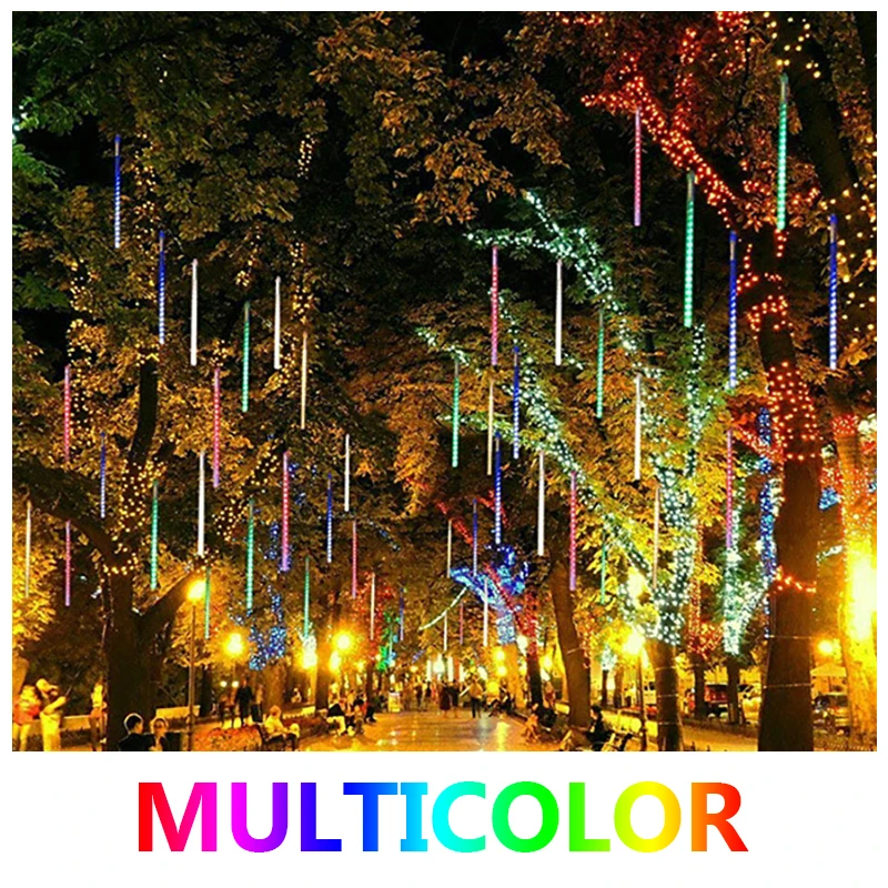 Chuva de meteoros ao ar livre led luzes da corda 30/50/80cm à prova dwaterproof água festa de natal árvore decoração do jardim luzes fadas