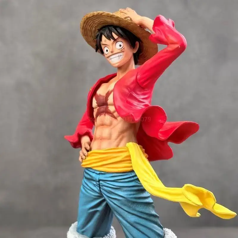 24cm GK 원피스 루피 재고 있음 서 있는 자세 모자 누르는 애니메이션 피규어 모델 스태츄 루피 신상 소년 팬 선물
