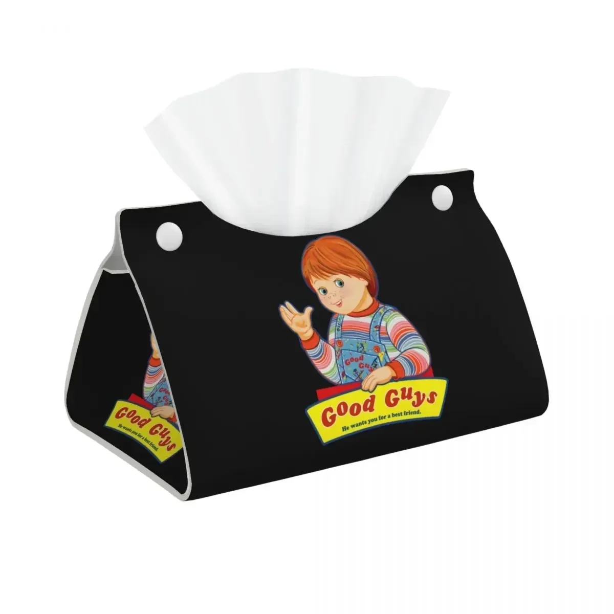 Custom Good Guys Chucky Art Facial Tissue Box Cover Rectangular Child's Play Doll PU Leather Tissue Box Holder for Car Office