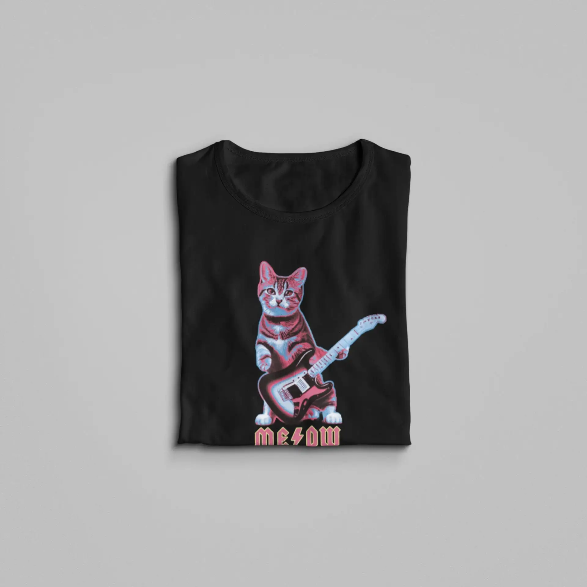 Camiseta de gato que toca la guitarra, reproductor de música, divertido bajo eléctrico acústico para banda de Rock