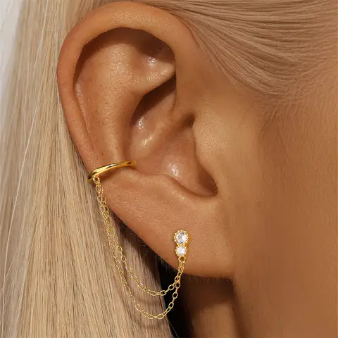 CANNER 1 st 925 sterlingsilver örhängen med hästögonkedja, tofs och zirkon för kvinnor, minimalistiska geometriska örhängen, gåva 10 best sales Tillverkad i Italien - №1