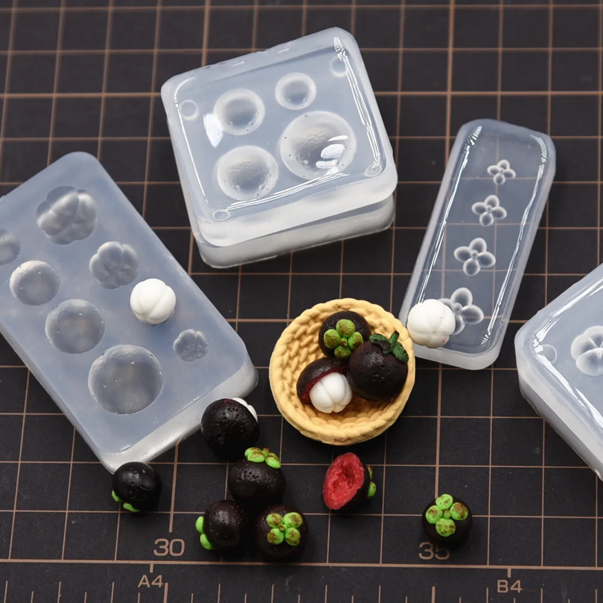 Mini Porttery Resin Clay Mangosteen Silicone Molds Doll house Fruit Handicraft DIY Molds tools