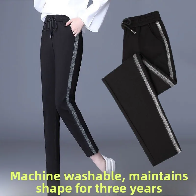 

Женские спортивные брюки летние, тонкие, свободные, прямого кроя, больших размеров, повседневные, с высокой талией, укороченные, из полиэстера