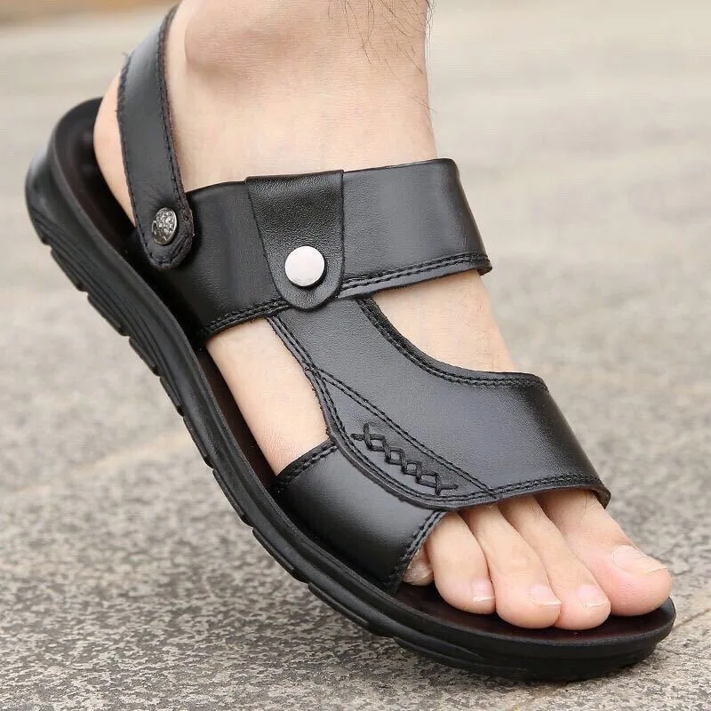 Men Leather Sandals Summer Classic Men Shoes Slippers Soft Sandals Men Roman Comfortable Outdoor Walking Footwearhn87