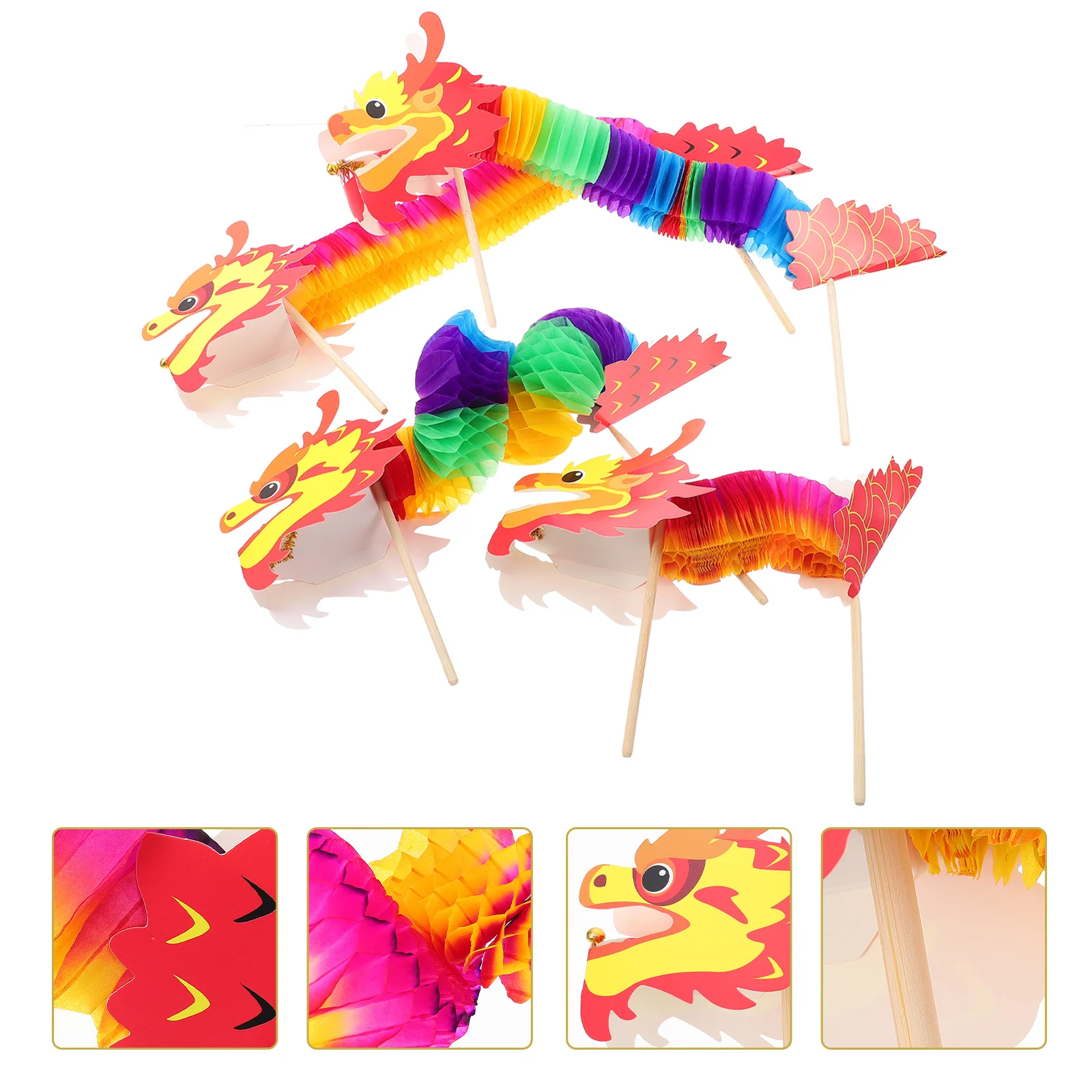 

4Sets Paper Dragon Craft Supplies Chinese Traditional DIY Kit for Kids Handmade Ornament Art Activity Educational Resource