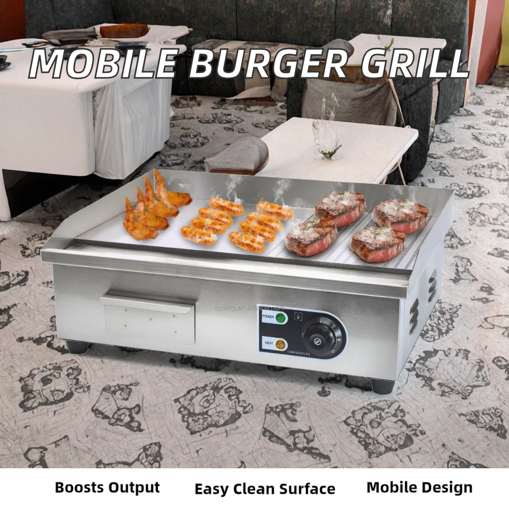 Commercial Portable Electric Non-Stick Stainless Steel Griddle Grill Flat Plate for Restaurant Outdoor Use Condition New