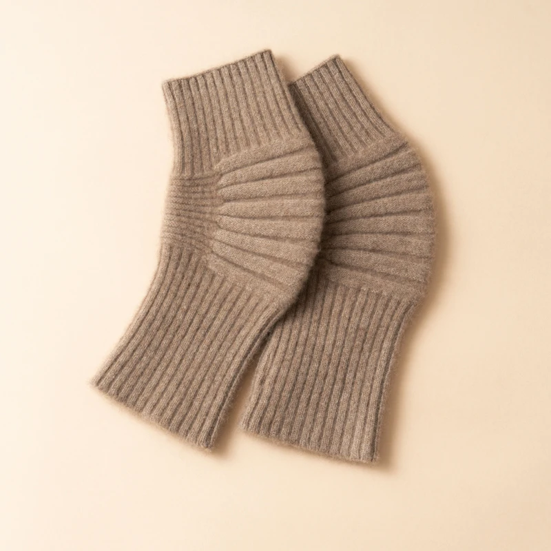 Joelheiras femininas de malha de caxemira pura 100% para calor e conforto, novas joelheiras curtas de inverno para mulheres, cor sólida