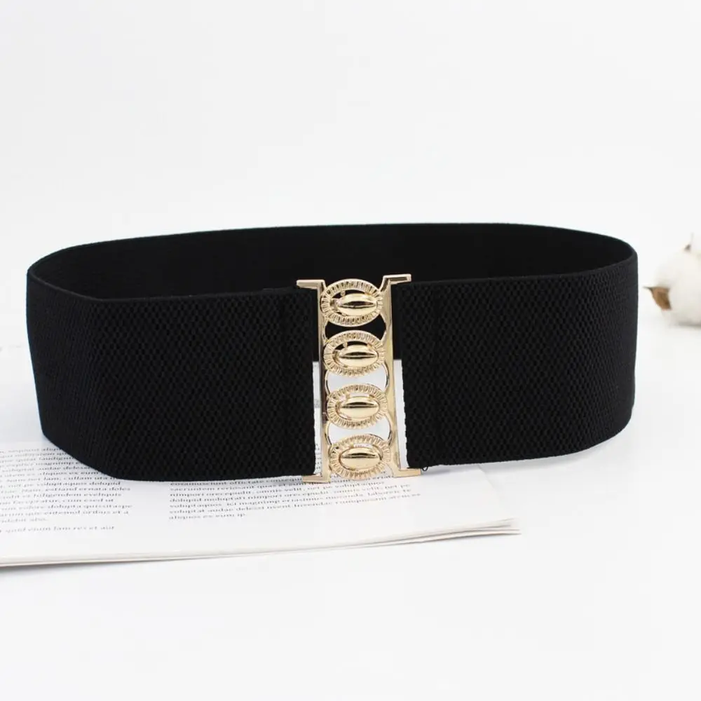 

Exquisite Wide Stretch Waistband Metal Buckle Solid Color Waist Strap Clothing Decoration Women Decoration Belt