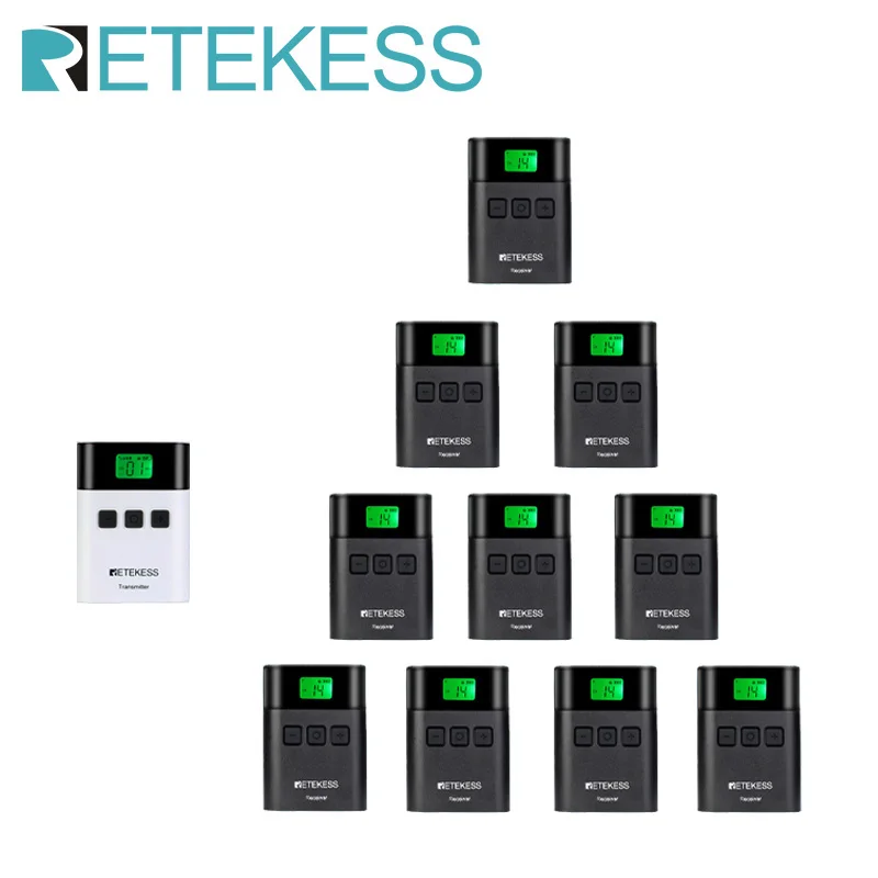 

Retekess TT122 Tour Guide System Wireless 1 Transmitter+ 10 Receivers For Church Factory Training Cycling Excursion Meeting