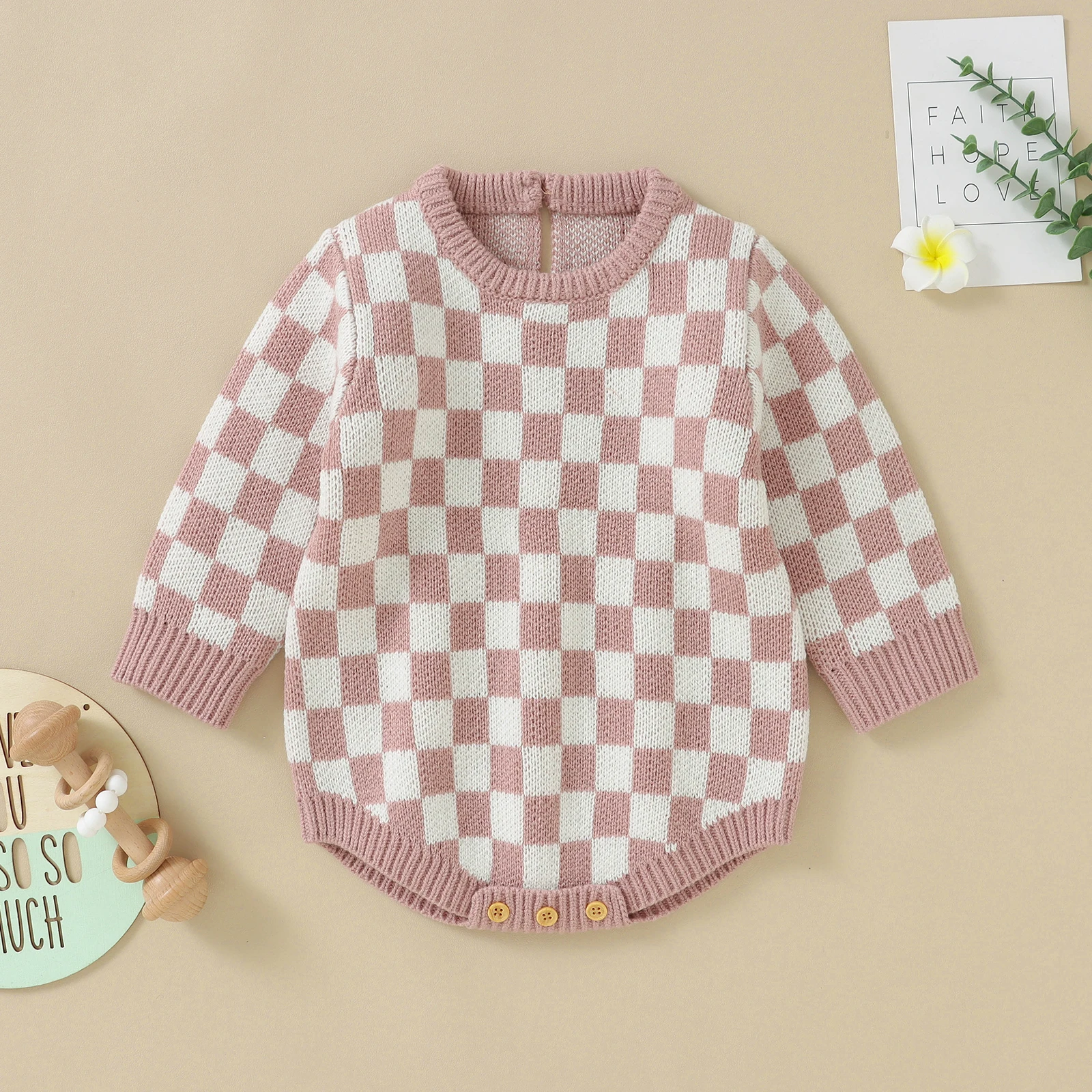 Infant Baby Girls Boys Sweater Romper Checkerboard Plaid bubble Long Sleeve Knitted Sweater Jumpsuits Fall Winter Bodysuits