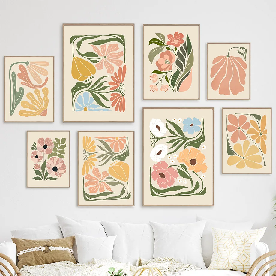 Abstract Flower Market Peony Daisy Leaves Wall Art Canvas Painting Vintage Posters And Prints Picture For Living Room Home Decor