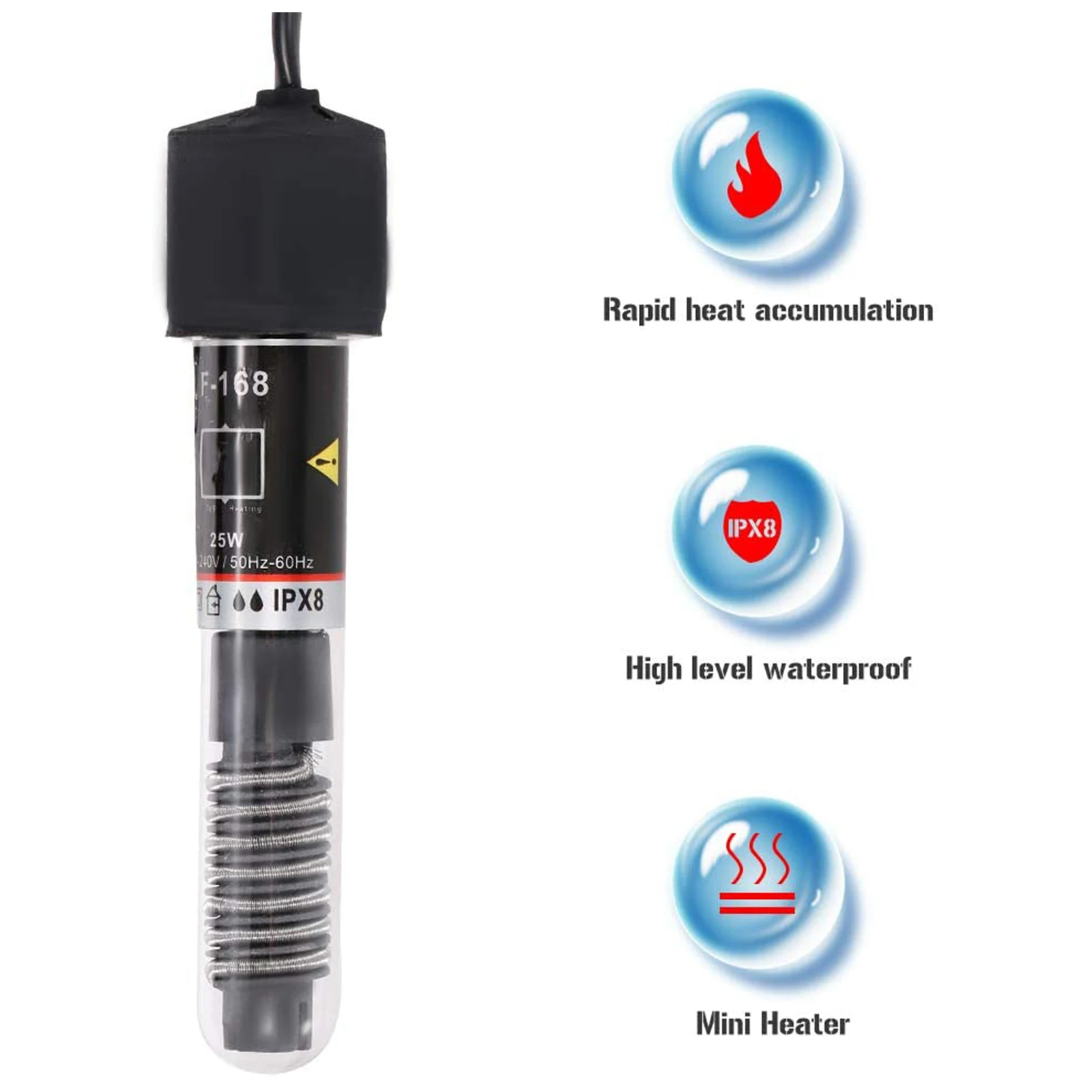 Mini Aquarium Heater Submersible Fish Tank Water Automatic Temperature 26Degrees Thermostat Heater Rod with Suction Cups