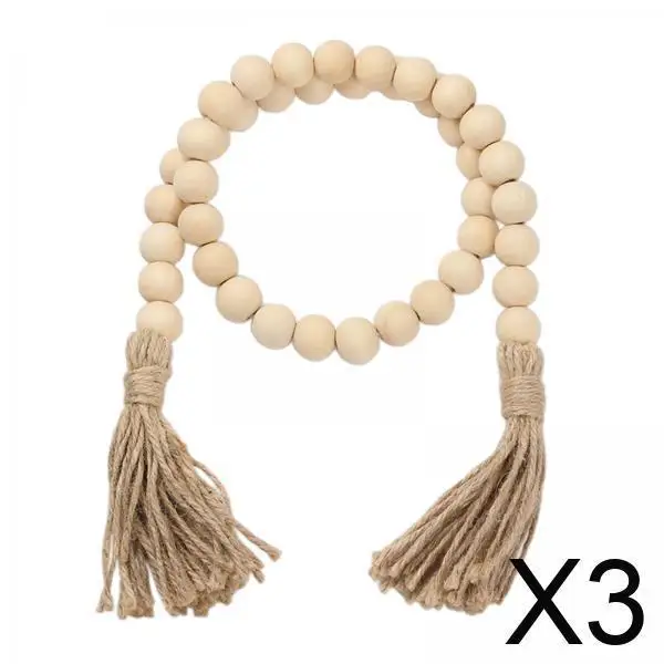 

Boho Farmhouse Wood Bead Garland with Tassel Natural Country Decor for Fireplace Mantle Coffee Table and Shelf