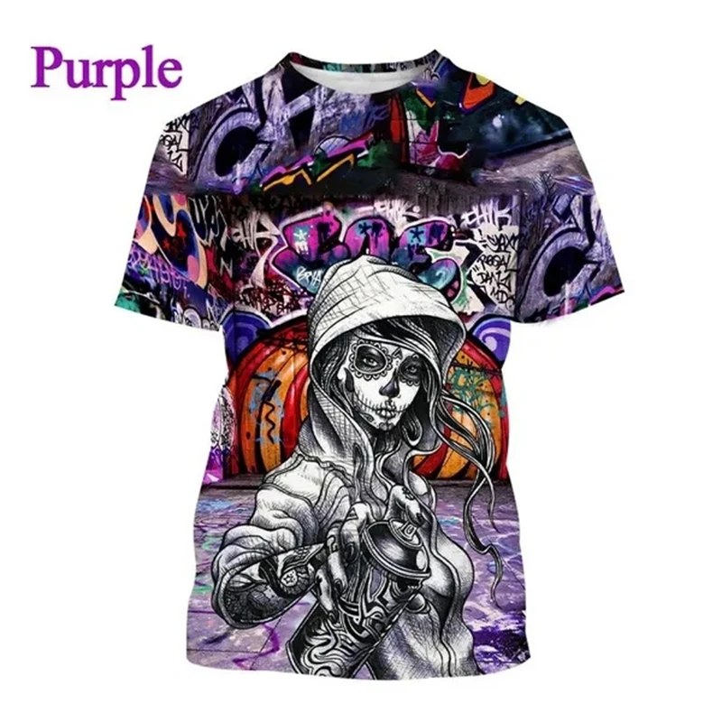 New Hip-hop Graffiti 3D Printing T-shirt Hip-hop Rap Music Round Neck Short-sleeved Street Painting Fashion Men\'s Women\'s Tops