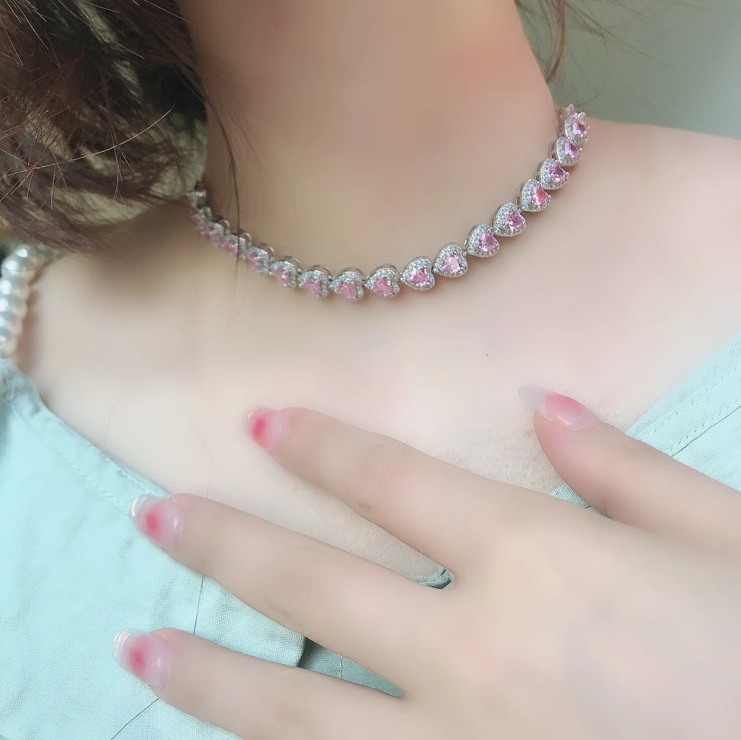 Y&Y Bright Princess pink jewel bracelet Heart type 5A Zircon girl gift classic elegant choker