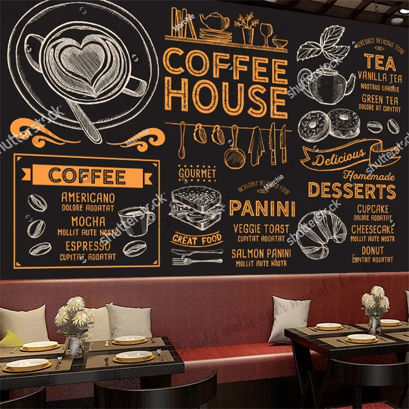 

Hand-painted Blackboard Coffee House Menu Wallpaper Industrial Decor Mural Cafe Restaurant Coffee Shop Wall Paper Papel Tapiz