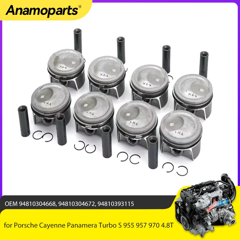 

8x Engine Φ96mm Piston & Ring Set STD Fit 4.8 L For Porsche Cayenne Panamera Turbo S 955 957 970 4.8L M48.51 M48.52 M48.70 GAS