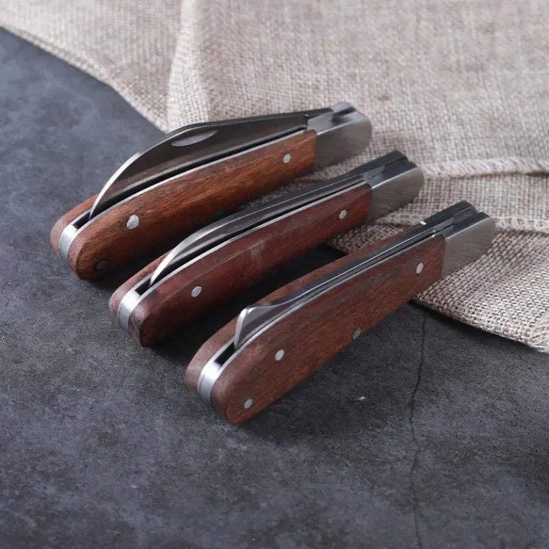 木製ハンドル付き折りたたみナイフ、プロの剪定ナイフ、園芸工具、果樹