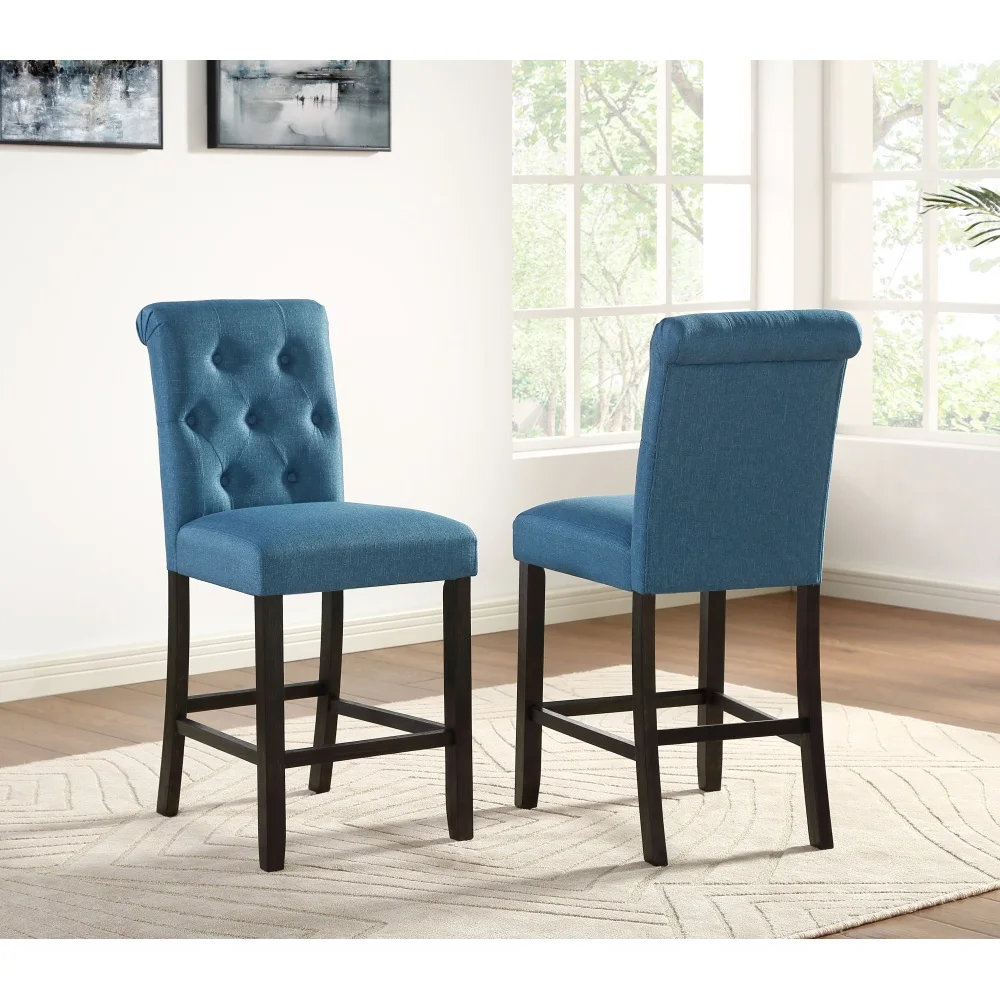 

Leviton Solid Wood Tufted Asons Counter Height Stool, Set of 2, Blue