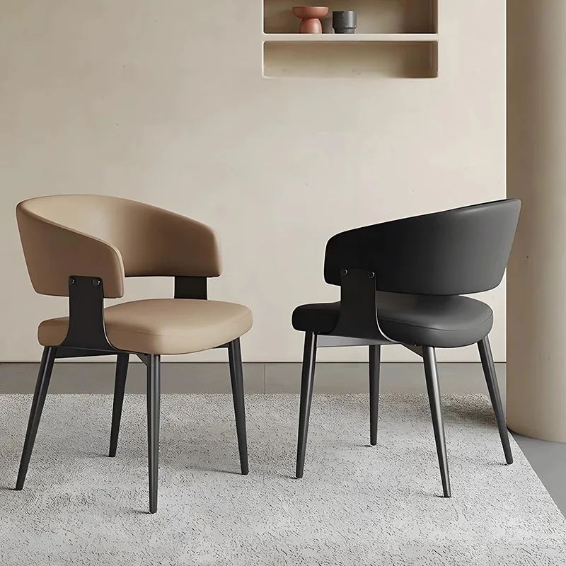 2PCS Contemporary Nordic Design Luxury Upholstered Dining Chairs Modern Metal Faux Leather for Villa & Restaurant Use Indoor