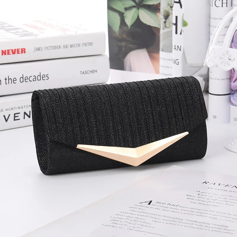 High Quality Fashion Evening Wedding Texture Hardware Trim Strip Print Dinner Clutch Purse Party Bag