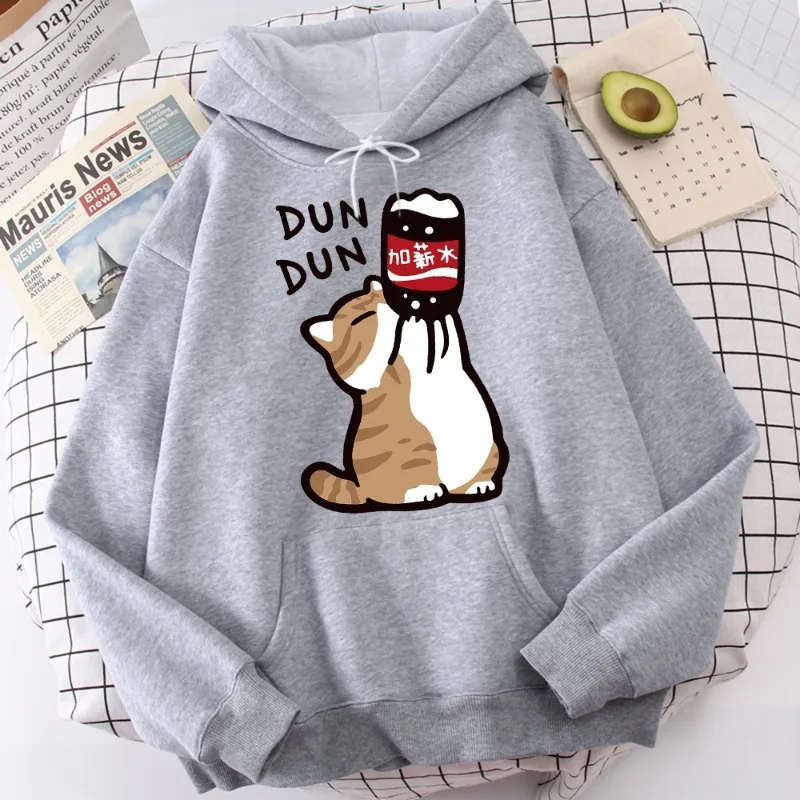 เสื้อฮู้ดลำลองผู้หญิงลายการ์ตูนแมวพิมพ์ 3 มิติ รุ่นใหม่ ปี 2025 ลายเครื่องดื่ม ลายเพิ่มเงินเดือน สไตล์สปอร์ต ใส่สบายๆ อยู่บ้าน สไตล์ฮาราจูกุ