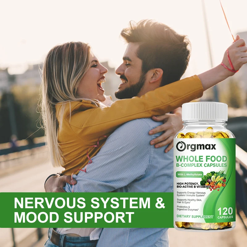 Orgmax Vitamin B Complex Capsules Whole Food Supplement B1 B2 B3 B5 B6 B7 B9 B12 Resveratrol Stress Relief Energy&Immune Support