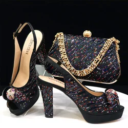 doershow nice African Shoes And Bag Matching Set With black Hot Selling Women Italian Shoes And Bag Set For Party HJK1-56